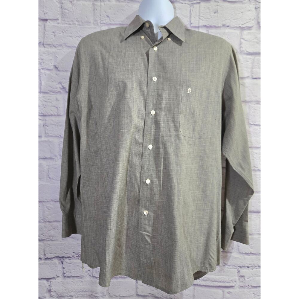 Etienne Aigner Black Gray Plaid Button Up Men's Shirt 16/Large Long Sleeves